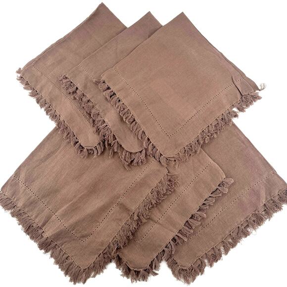 Crate and Barrel Linen Eyelet Fringe Napkin in Warm Plum by Gaby Dalkin 6 Pcs - Picture 5 of 9